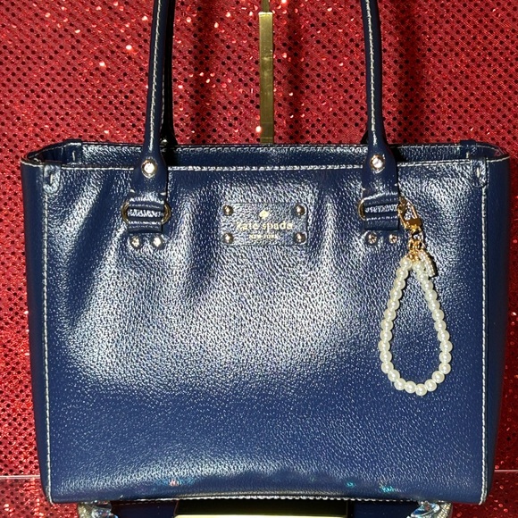kate spade Handbags - Kate Spade Navy Tote with Pearl Charm Approximately 11” x 10” x 3”
